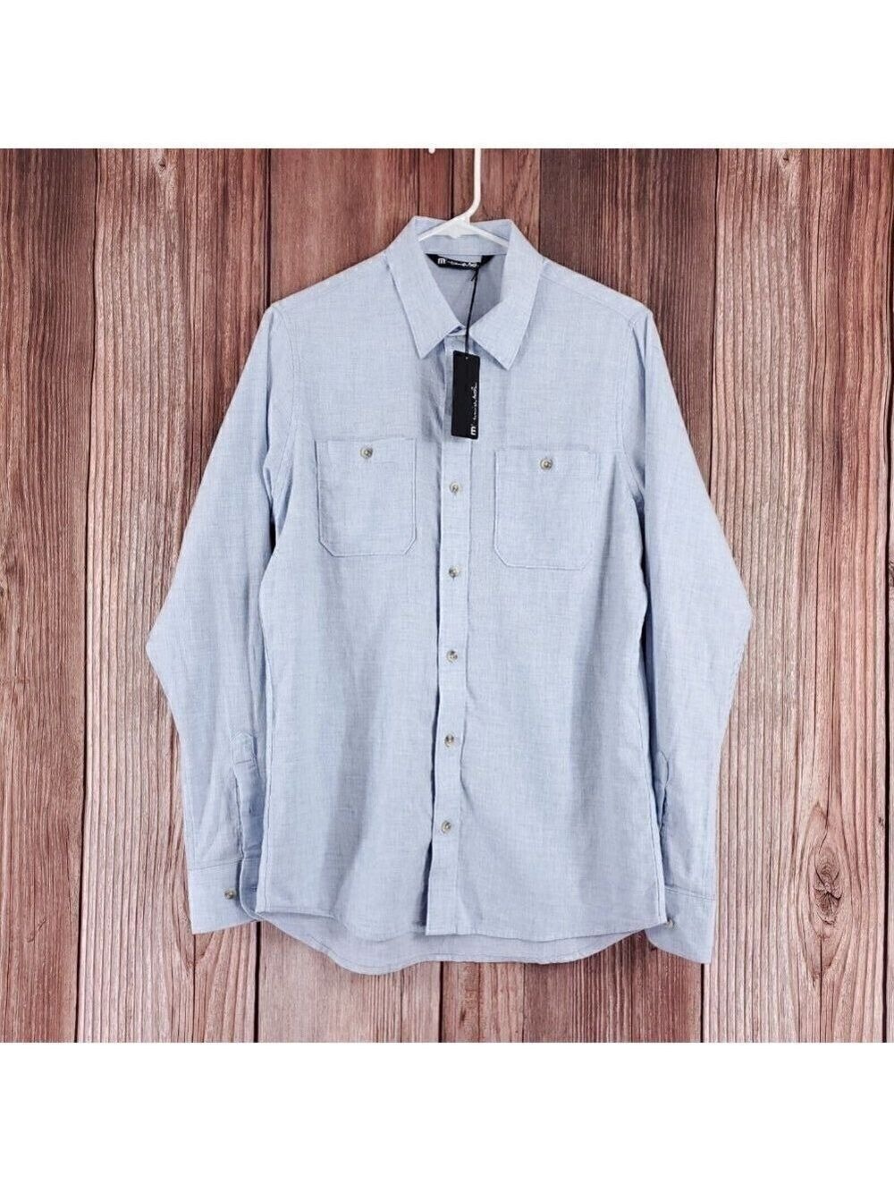 NWT TravisMathew Mens Size Small Hefe Blue Long Sleeve Button Up Shirt 1MP221